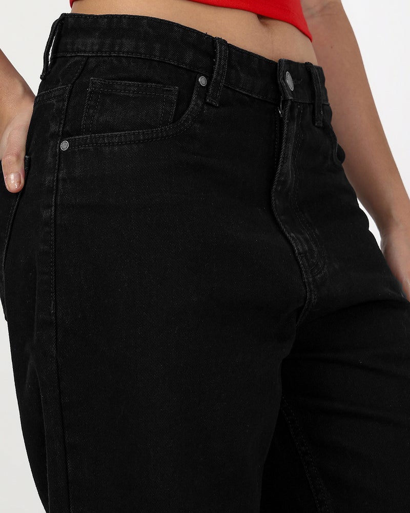 bewakoof Women's Jet Black Washed Straight Fit Jeans - Image 5